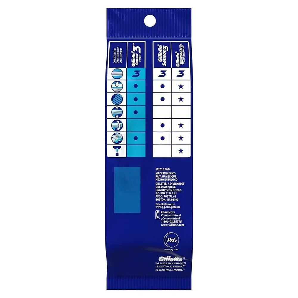 Gillette Sensor 3 Simple Men’s Razors 4 Count – Easy Grip Triple Blade Shaver